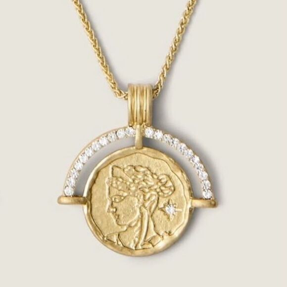CAbi Jewelry - New CAbi Gold and Silver Coin Pendant Medallion Necklace w/Rhinestones